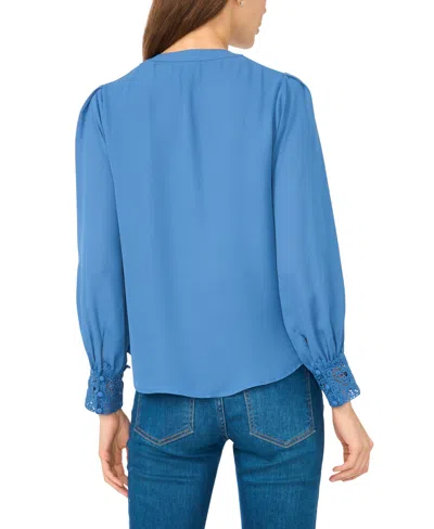 Cece Lace Cuffed Button-front Top In Blue