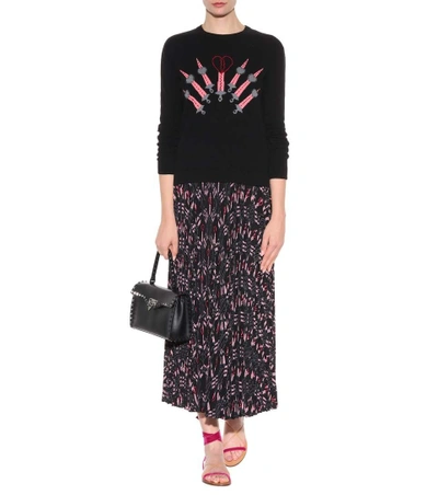 Shop Valentino Printed Silk Skirt In Llack
