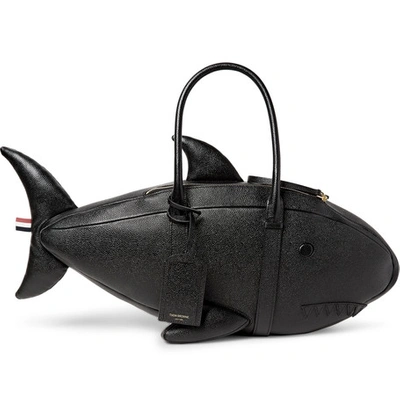 Shop Thom Browne Shark Pebble-grain Leather Tote Bag