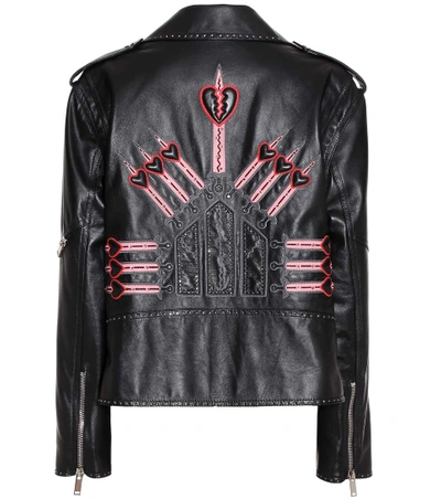 Shop Valentino Embellished Leather Jacket In Llack