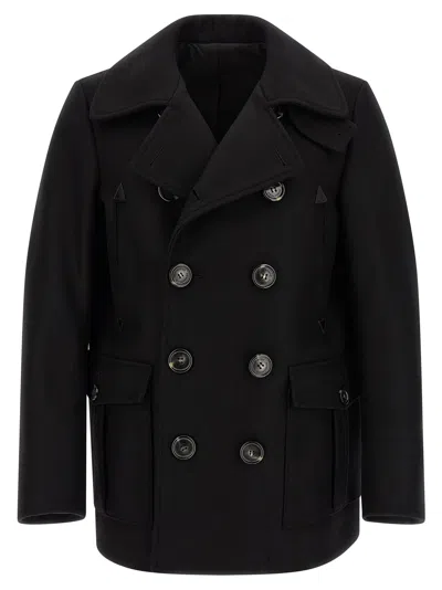 Dsquared2 Wool Double-breasted Coat In Black