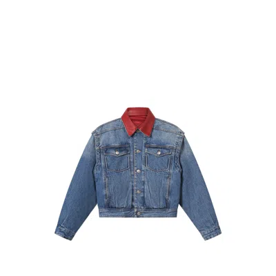 Isabel Marant Devyn Denim Jacket With Leather Collar In Multi