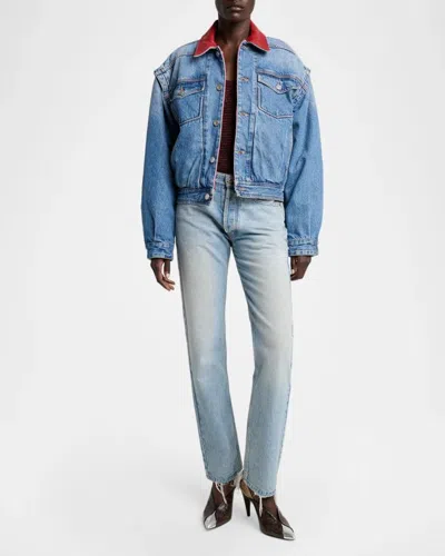 Isabel Marant Devyn Denim Jacket With Leather Collar In Blue