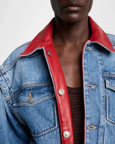 Isabel Marant Devyn Denim Jacket With Leather Collar In Blue