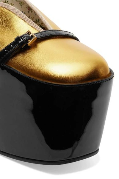Shop Gucci Convertible Patent And Metallic Textured-leather Platform Pumps
