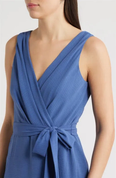 Connected Apparel Wrap Jumpsuit In Blue
