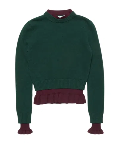 Acne Studios Ruffled Layered-effect Sweater In Green