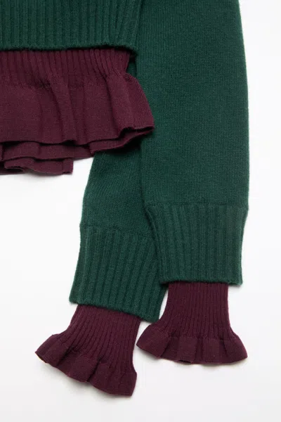 Acne Studios Ruffled Layered-effect Sweater In Green
