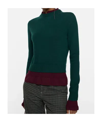 Acne Studios Ruffled Layered-effect Sweater In Green