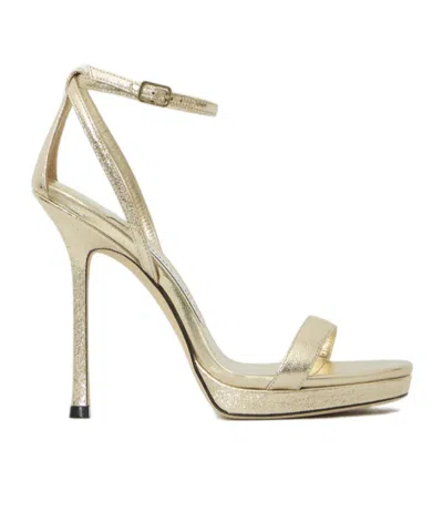 Jimmy Choo Moza Platform 120 Platinum Brilliance Fabric Sandals In Multi