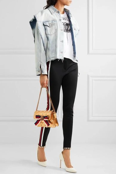 Shop Gucci Broadway Embellished Metallic Leather Shoulder Bag