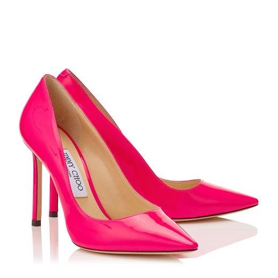 Shop Jimmy Choo Romy 100 Shocking Pink Neon Patent Pointy Toe Pumps