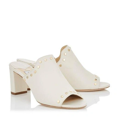 Shop Jimmy Choo Myla 65 White Nappa Leather Mules With Gold Studs In White/gold