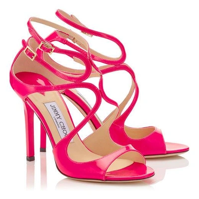 Shop Jimmy Choo Lang Shocking Pink Neon Patent Sandals