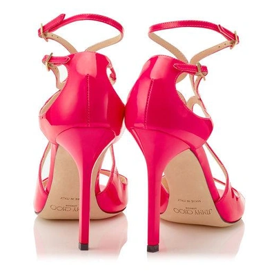Shop Jimmy Choo Lang Shocking Pink Neon Patent Sandals