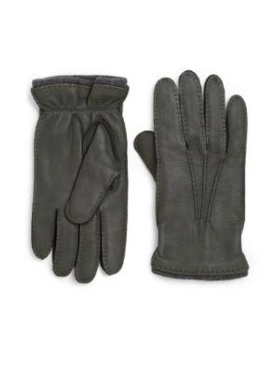 Shop Saks Fifth Avenue Collection Deerskin Leather Gloves In Green