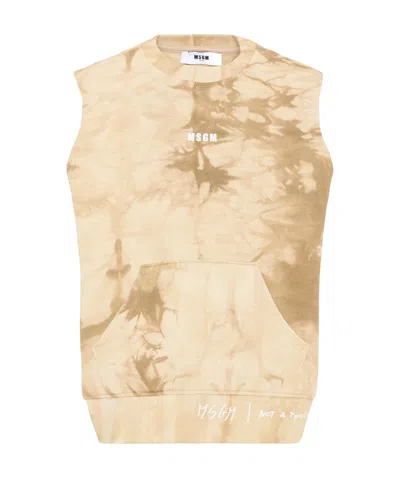 Msgm Tie-dye Kangaroo-pocket Sweatshirt In Neutral