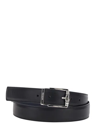 Ferragamo Men Black Solid Reversible Belt In Black