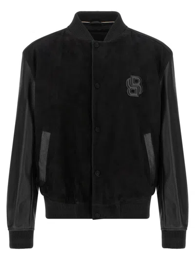 Hugo Boss Textured Microfiber Bomber Jacket In Blue