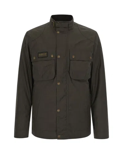 Barbour Olive Mock Collar Logo Jacket In Pattern