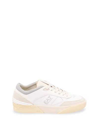 Ea7 Logo-print Leather Sneakers In Neutral