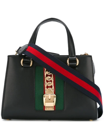 Gucci Sylvie Leather Top Handle Bag In Black