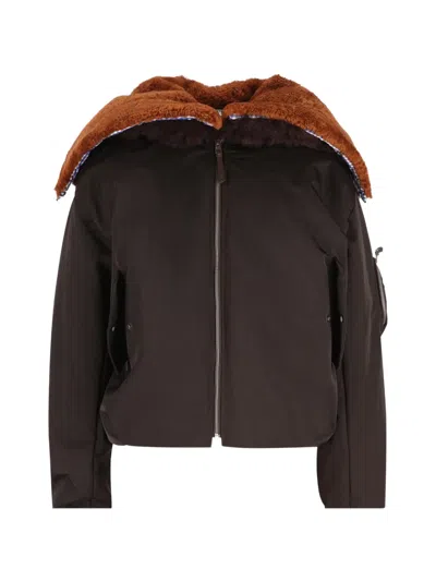 Loewe Technical Coating Bomber Jacket With Double Layer Construction And Checked Back In Brown