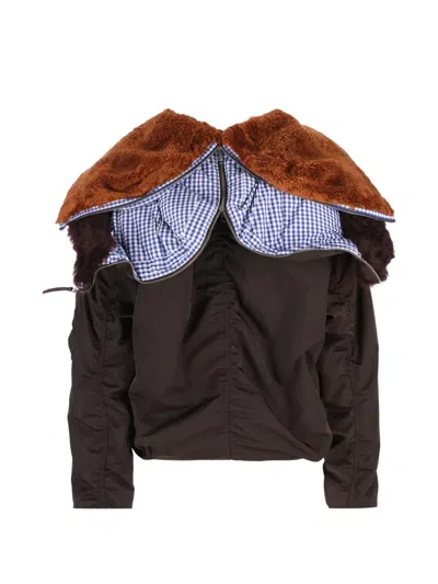 Loewe Technical Coating Bomber Jacket With Double Layer Construction And Checked Back In Brown