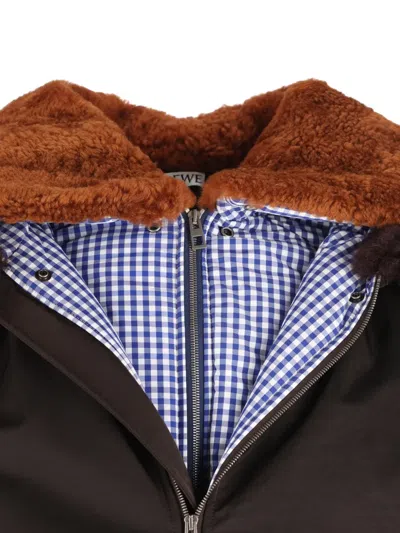 Loewe Technical Coating Bomber Jacket With Double Layer Construction And Checked Back In Brown