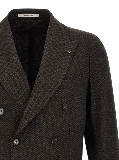 Tagliatore Double-breasted Micro-check Jacket In Brown