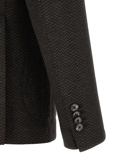 Tagliatore Double-breasted Micro-check Jacket In Brown