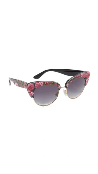 Shop Dolce & Gabbana Rose Cat Eye Sunglasses In Rose/grey