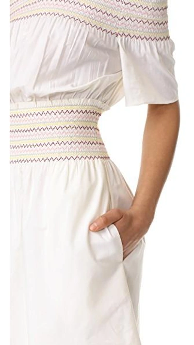 Shop Rachel Antonoff Logan Smocked Off Shoulder Dress In White