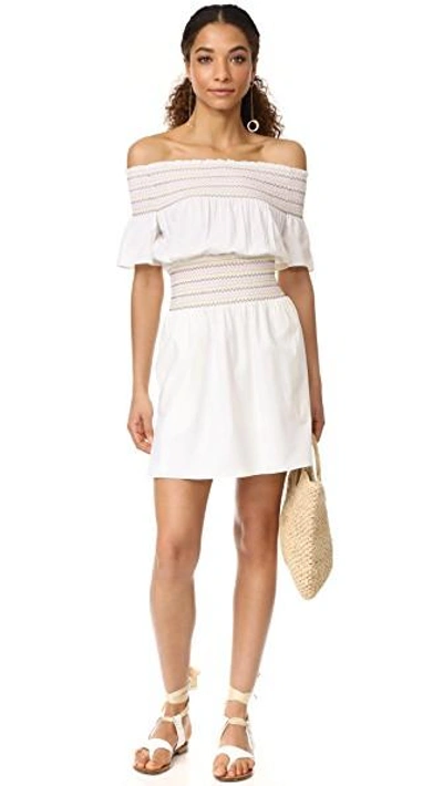 Shop Rachel Antonoff Logan Smocked Off Shoulder Dress In White