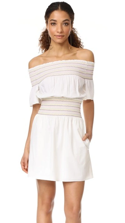 Rachel Antonoff Logan Smocked Off Shoulder Dress In White