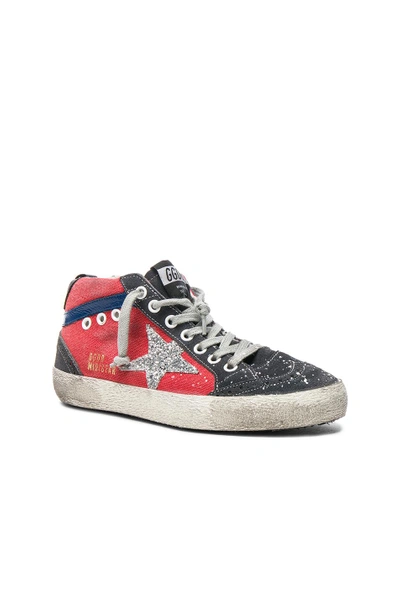 Shop Golden Goose Canvas Mid Star Sneakers In Red. In Red & Glitter