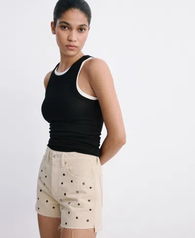 Mango Stud Denim Shorts In Neutral