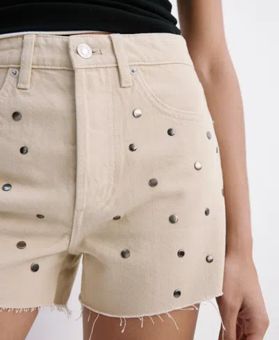 Mango Stud Denim Shorts In Neutral