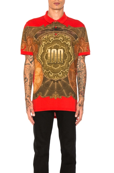 Shop Givenchy Money Print Polo In Abstract, Red.