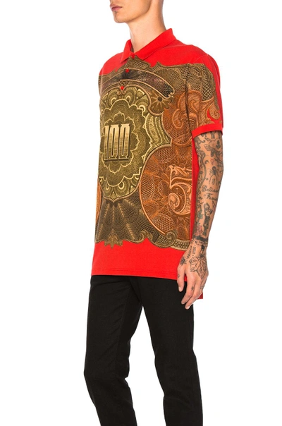 Shop Givenchy Money Print Polo In Abstract, Red.