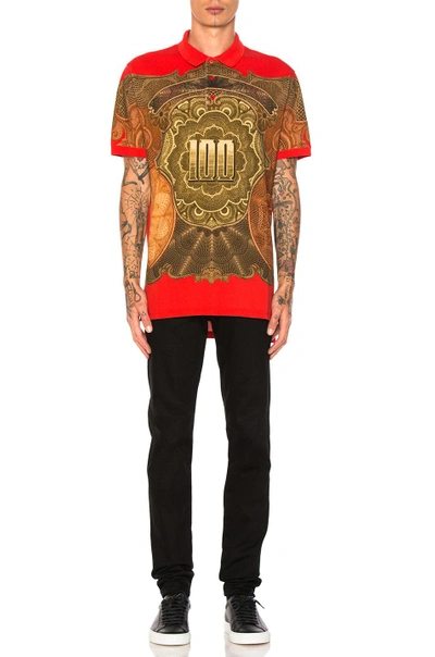Shop Givenchy Money Print Polo In Abstract, Red.