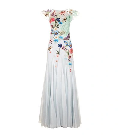 Temperley London Aura Embroidered Lace, Tulle And Georgette Gown In Blue