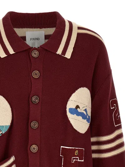Found Varsity Patch Collared Cardigan In Burgundy