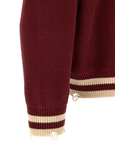 Found Varsity Patch Collared Cardigan In Burgundy