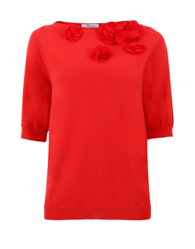 Blumarine Floral Knit Top In Coral