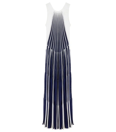 Shop Chloé White & Blue Fluid Pleated Dress In White/blue