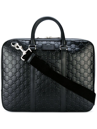 Gucci Logo-debossed Leather Briefcase In Black