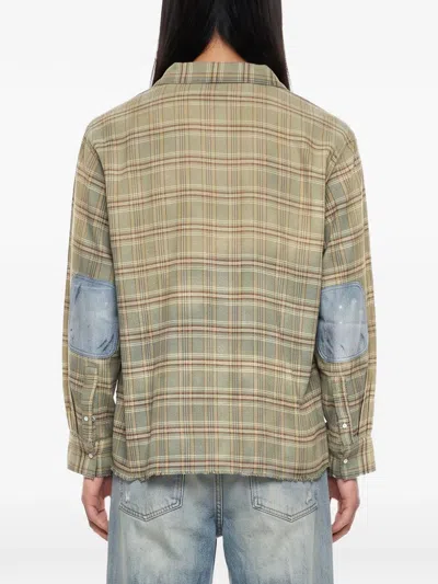 Found Check-pattern Patchwork Shirt In Brown