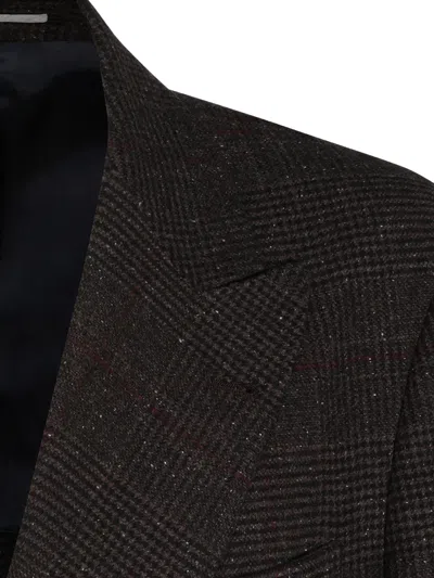 Brunello Cucinelli Check-pattern Double-breasted Suit In Brown