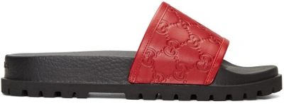 Shop Gucci Red Pursuit Trek Slide Sandals In 6433 Red